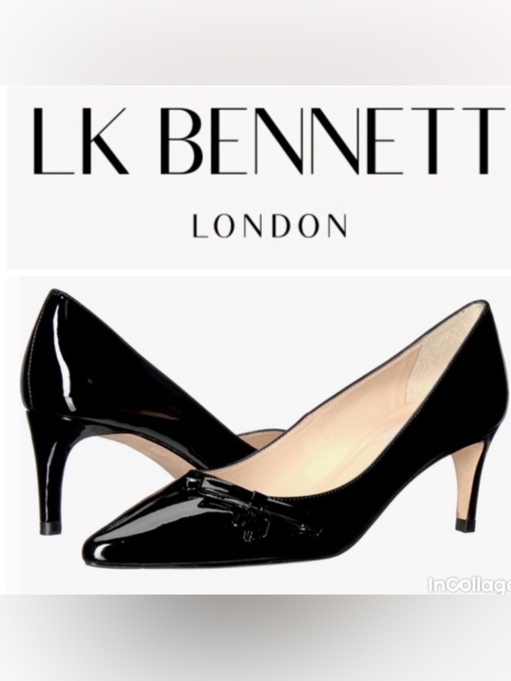 LK Bennett Bernice Black Patent Leather Heels with Bow Accent
